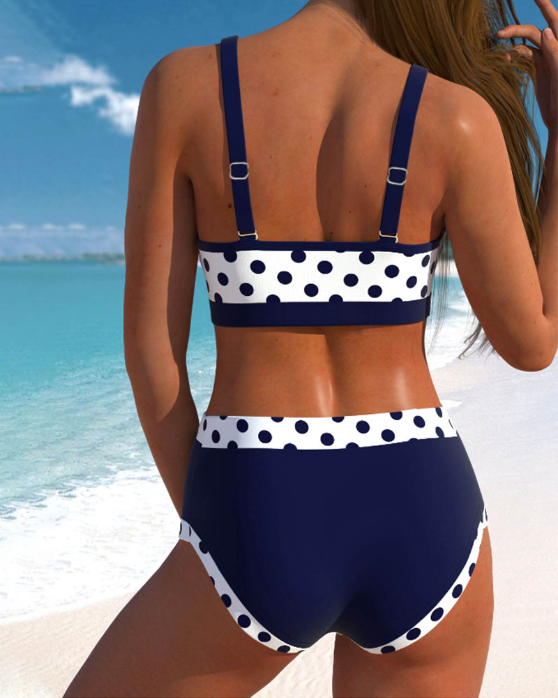 Lisbet - Patchworkowe bikini z wysokim stanem i kropkami