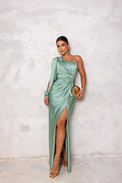 Alison - Elegancka Sukienka Maxi z Rozcięciem