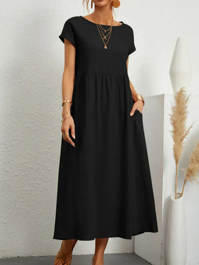 Janet™ - Elegancka bawełniana lniana sukienka Maxi z kieszeniami w stylu vintage Harajuku