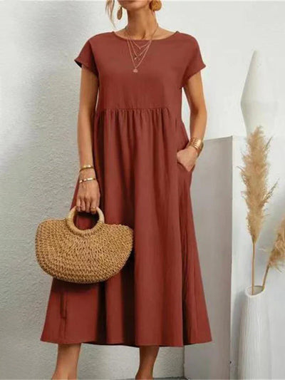 Janet™ - Elegancka bawełniana lniana sukienka Maxi z kieszeniami w stylu vintage Harajuku