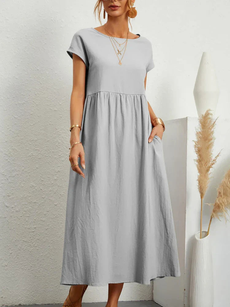 Janet™ - Elegancka bawełniana lniana sukienka Maxi z kieszeniami w stylu vintage Harajuku
