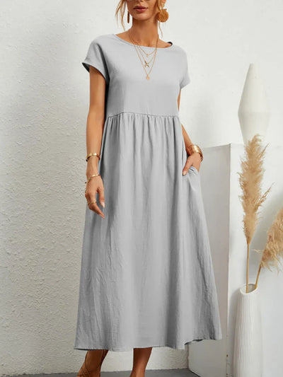 Janet™ - Elegancka bawełniana lniana sukienka Maxi z kieszeniami w stylu vintage Harajuku