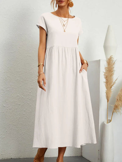 Janet™ - Elegancka bawełniana lniana sukienka Maxi z kieszeniami w stylu vintage Harajuku