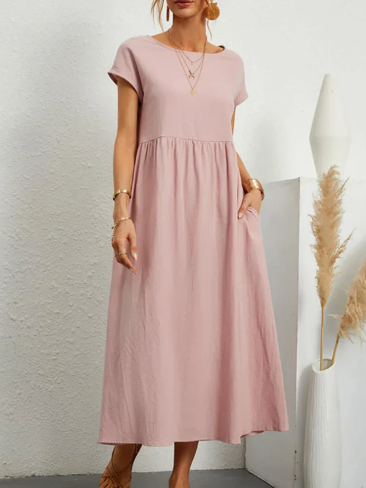 Janet™ - Elegancka bawełniana lniana sukienka Maxi z kieszeniami w stylu vintage Harajuku