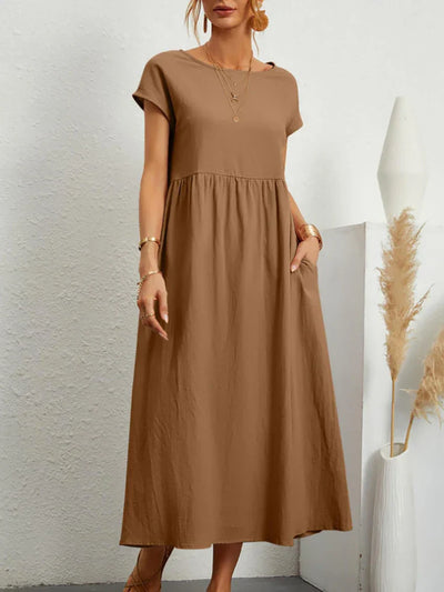 Janet™ - Elegancka bawełniana lniana sukienka Maxi z kieszeniami w stylu vintage Harajuku