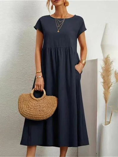 Janet™ - Elegancka bawełniana lniana sukienka Maxi z kieszeniami w stylu vintage Harajuku
