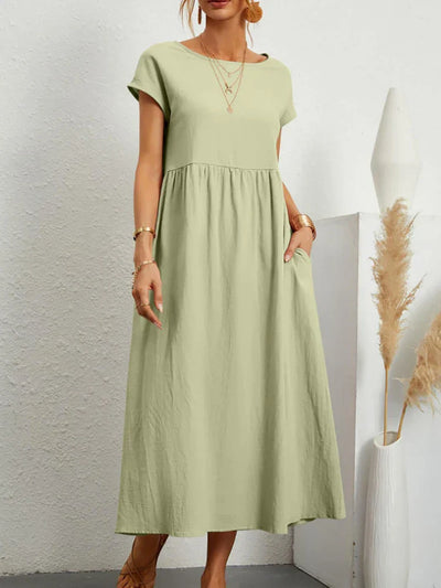 Janet™ - Elegancka bawełniana lniana sukienka Maxi z kieszeniami w stylu vintage Harajuku
