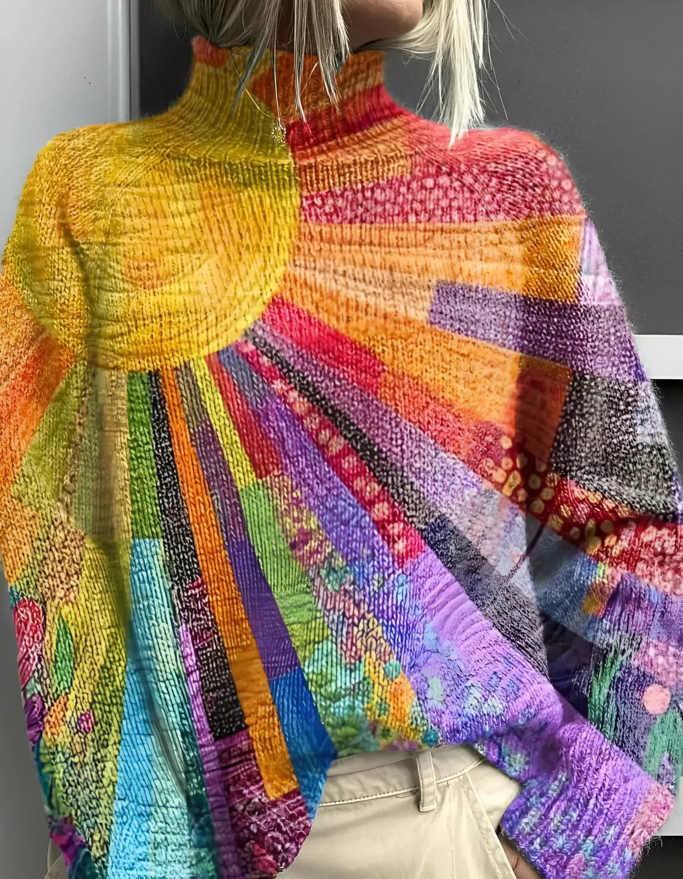 Ada - Zabawny kolorowy sweter z golfem