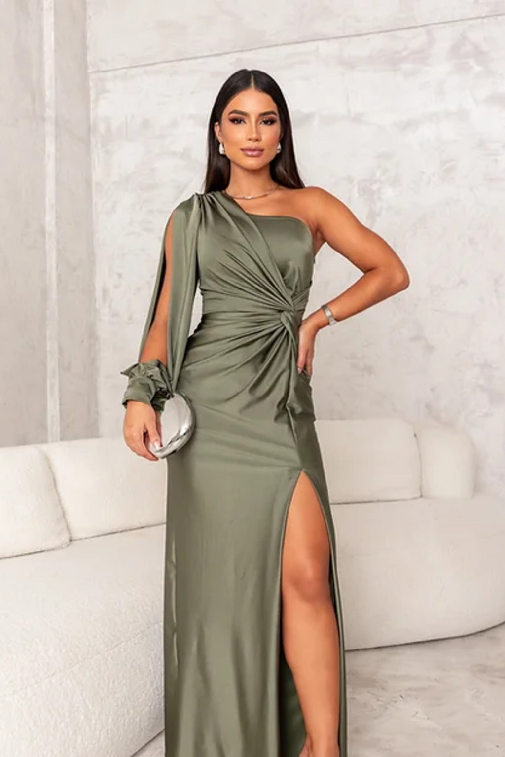 Alison - Elegancka Sukienka Maxi z Rozcięciem