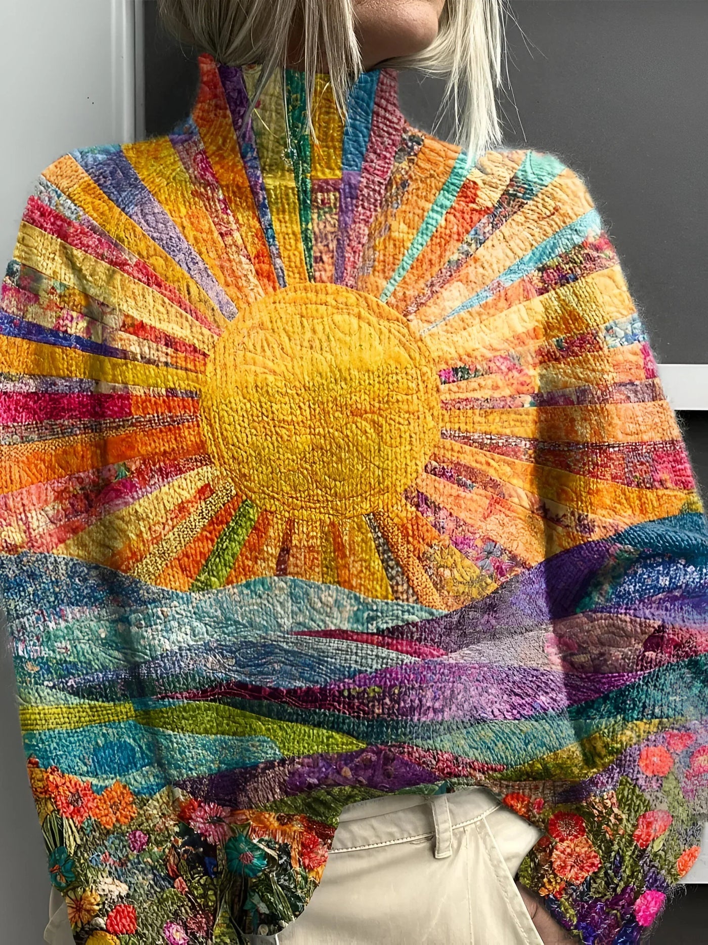 Simone - Zabawny kolorowy sweter z golfem